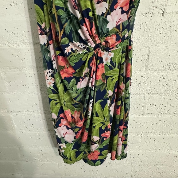 Tommy Bahama Clara Dress XL Blue Green Floral Tropical Faux Wrap Cruise Vacation - Picture 3 of 6